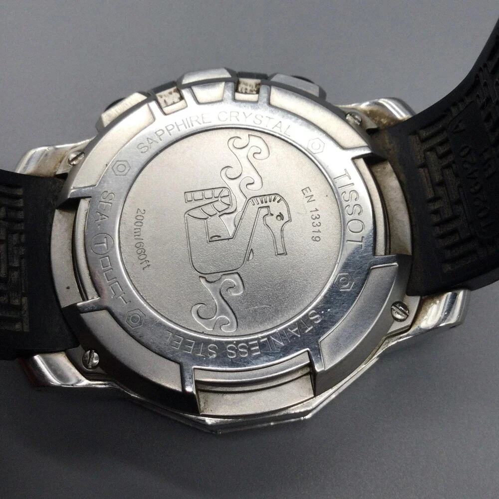 Tissot Sea-Touch Mens Watch 44mm Black Dial Rubber 200M Swiss New Battery 8.25